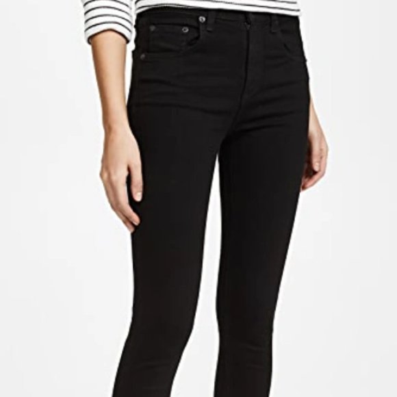 Rag & Bone Jeans Capri Mid Rise Skinny Destroyed Step Hem Black Hampton Size 27 - Picture 1 of 16